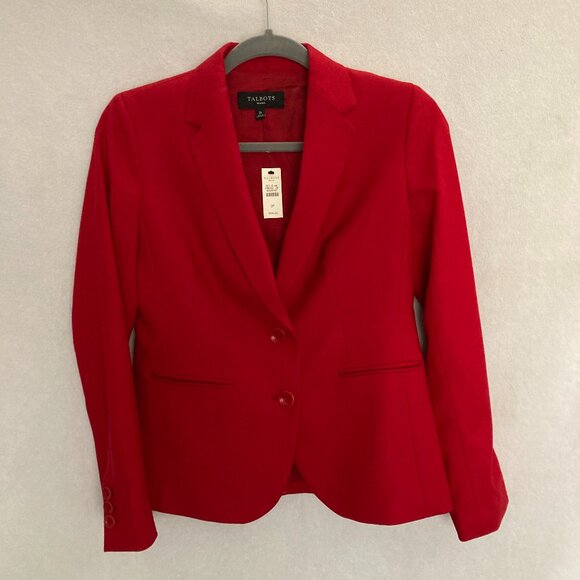Talbots Red Wool Blend Blazer Jacket Lined Two Button Front, Size 2P - Picture 1 of 8